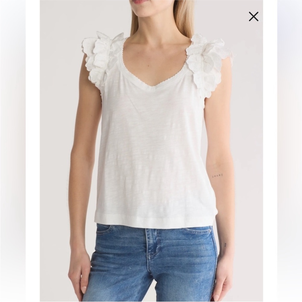 Democracy Embroidered Ruffle tee